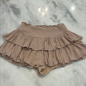 Women's Tan Ruffled Mini Skirt